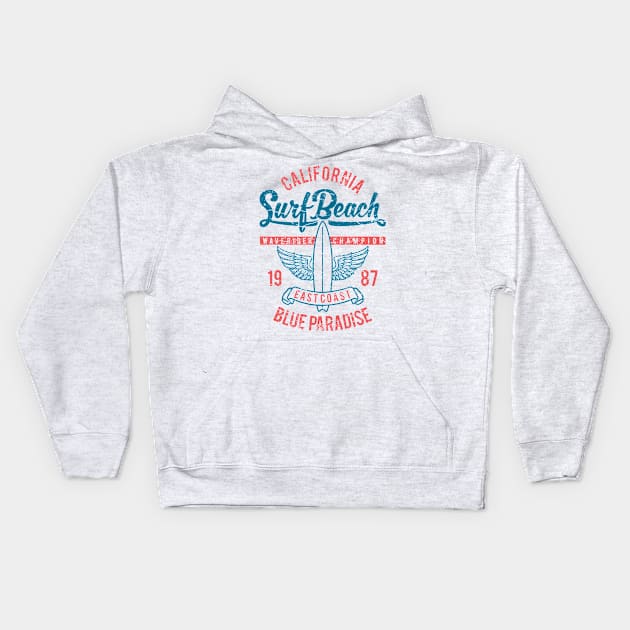 California Surf Beach: East Coast Vintage Design Kids Hoodie by Jarecrow 